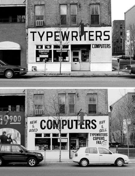 Shop Sign Evolution. Typewriters vs computers